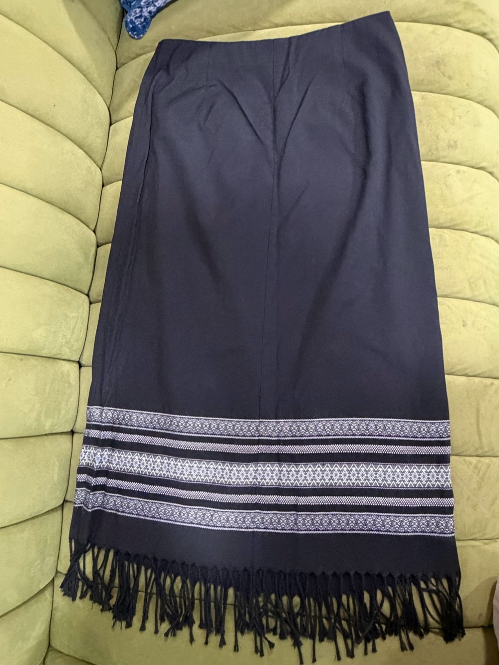 Coldwater Creek Black Pencil Skirt with Fringe and Woven Bands